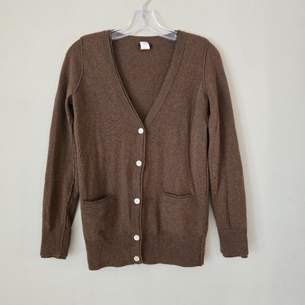 J. CREW Brown V-Neck Button-Up Women's Sweater‎ Size XS Wool Cashmere  Preppy